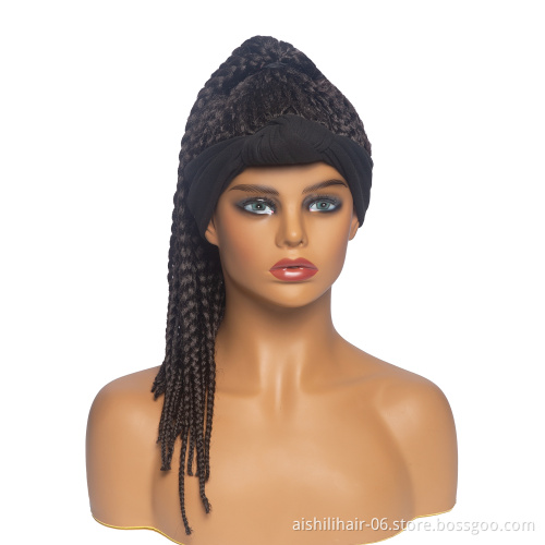 Aishili high quality wrap turban hair yaki braided wigs synthetic headband wig for women